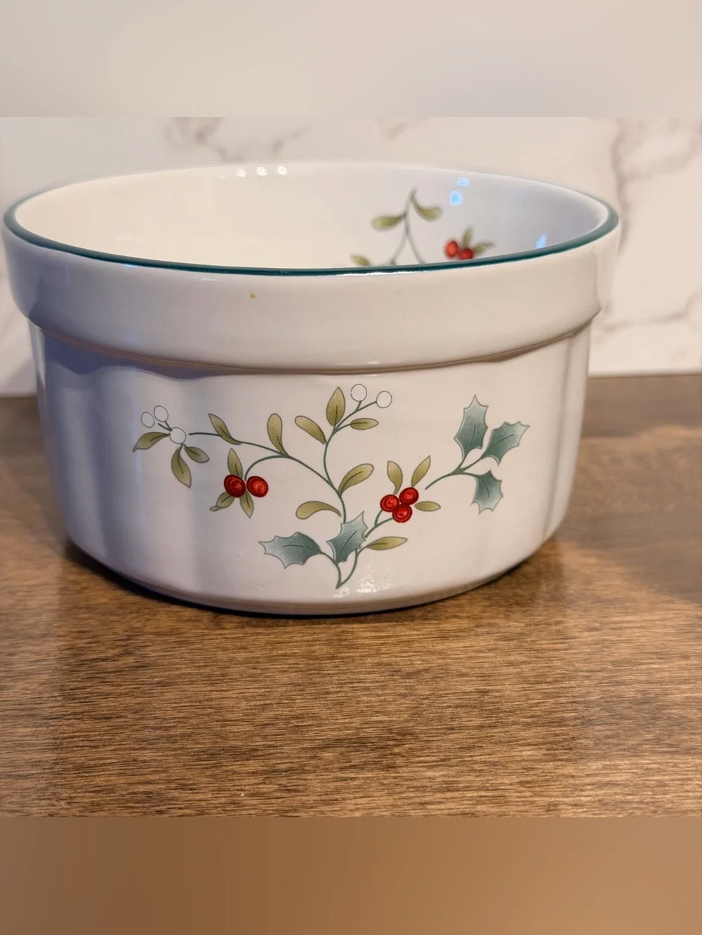 Pfaltzgraff Winterberry Ramekin - White with Green Trim and Red Berries